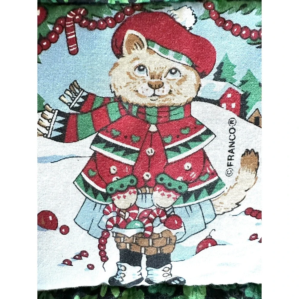 VINTAGE FRANCO Christmas Cat Country Cottage HOT PAD POTHOLDER